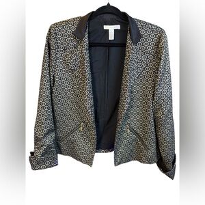 Chicos Jacket Blazer Womens 1 Black Brocade Geometric Lined Zipper Pocket size 1